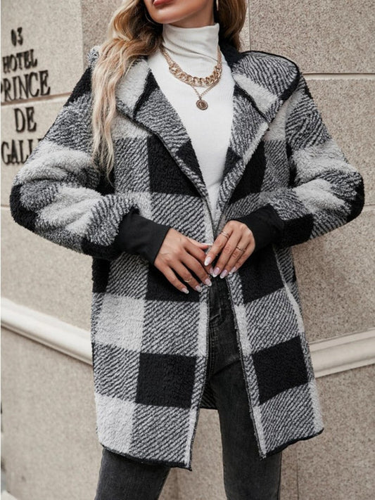 Wrap Yourself in Joy: Plaid Long Sleeve Hooded Coat